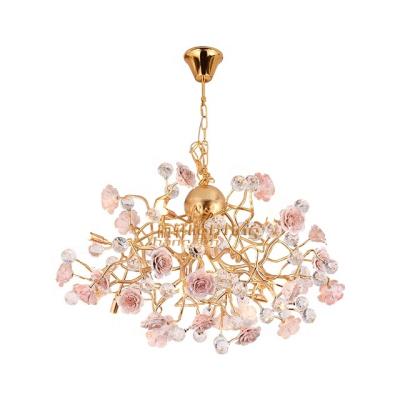 China Modern Art Lamp Handmade Ceramic Chandeliers Gold Decor Aluminum Crystal Pendant Lighting for sale