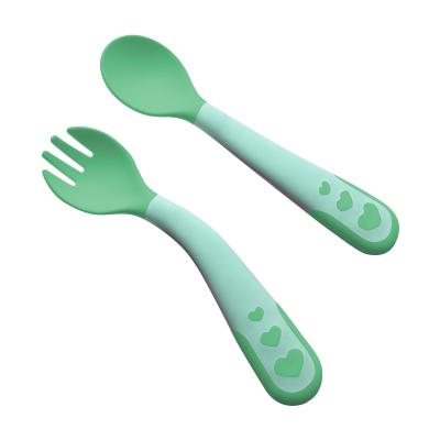 China High Quality Sustainable BPA Free Utensils Kids Feeding Baby Cutlery Soft Silicone Set Food Baby Fork and Spoon for sale