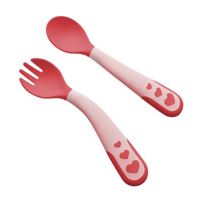 China BPA Free 100% Eco Friendly Safty BPA Free Feeding Learning Babies Tableware Silicone PP Fork And Baby Spoon for sale