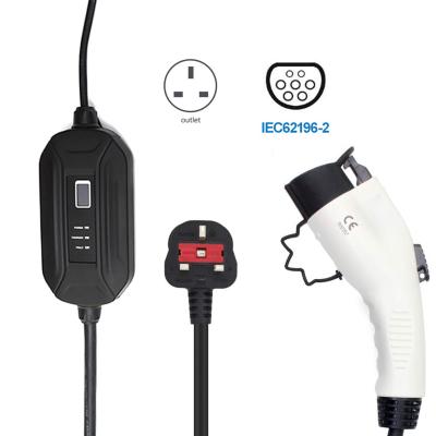 China UK Mode 2 Single Phase 16A Plug Portable Type - 2 evse Home Portable EV Car Charger With Display E02PC002 for sale