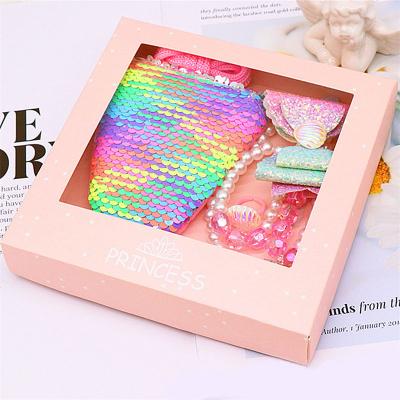 China Cute Mermaid Tail Children's Sequins Fashion Cartoon Coin Purse Pearl Necklace Gift Box Set For Christmas for sale