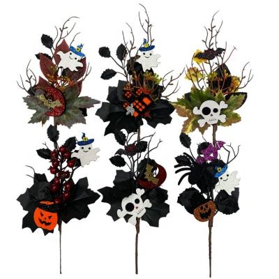 China Silk fabric. Plastic. Hot Sale Halloween Decoration Halloween Maple Leaf Black Pumpkin Skull Yarn Indoor and Home Branches for sale