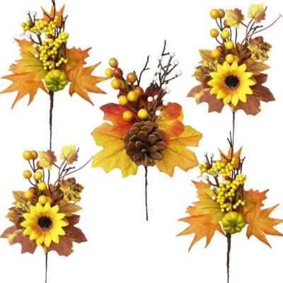 China Wreath Floral Wreath Berry Stems For DIY Pumpkin Artificial Fall Picks Maple Leaf Thanksgiving Flower Holiday Home Decor for sale