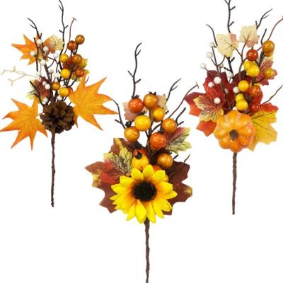 China Holiday Home Decor Thanksgiving Decorations Sunflower Pick Decorations Artificial Berry Pick Floral Picks Wholesale for sale