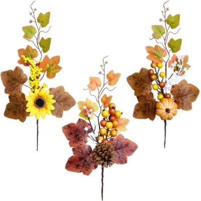 China Silk fabric. Mousse. Natural pine cones. Thanksgiving Decoration Maple Leaf Pumpkin Branch Pumpkins Fall Picks Autumn Artificial Twig Maple Floral Branches for sale