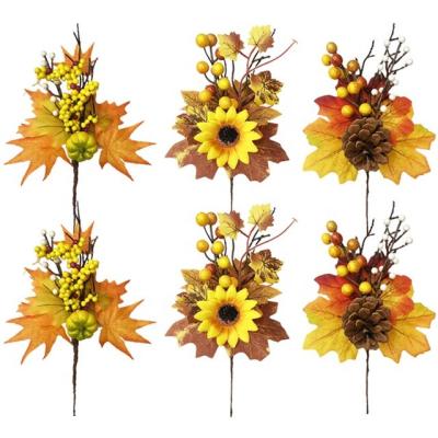 China Silk fabric. Mousse. Natural pine cones. Pine Cone Sunflowers Branches For Thanksgiving Home Decoration Artificial Maple Leaf Pumpkin Bouquet Berries Pick for sale