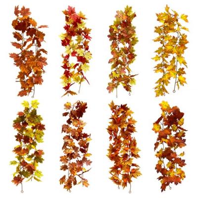 China Fabric Wedding Fireplace Party Christmas Decoration Artificial Silk Maple Leaf Leaves Vine Fall Foliage Garland for sale