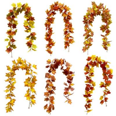 China Silk Fabric Autumn Maple Leaves Garland Fall Artificial Garland Hanging Vine for Home Christmas Halloween Garland Wedding Party for sale