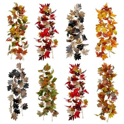 China Wholesale Artificial Silk Fabric Leaves Hanging Vine Maple Leaf Fall Silk Garland For Wedding Party Thanksgiving Halloween Home Decor for sale