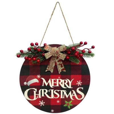 China Merry Christmas Sign Wreath Door Hanger Decor Wooden WOODEN Christmas Wall Hanging Decoration for Porch Home Indoor Outdoor for sale