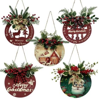 China Custom Christmas Ornaments Holiday Decorations Log Signs Hanging Door Farmhouse Decor Merry Christmas Sign Decoration Christmas Door Sign for sale