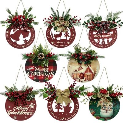 China Christamas Home Decoration Hanging Welcome Signs for Christmas Wooden Decor Farmhouse Signs Front Entrance Home Decoration Wooden Signs Wreath for sale