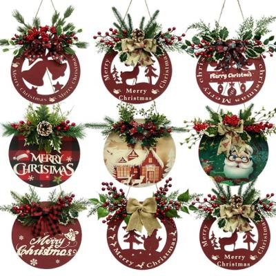 China Wooden Hanging Wooden Door Sign Merry Christmas Wreath Front Door Sign Holiday Decor Christmas Sign Merry Christmas Christamas Home Decor for sale