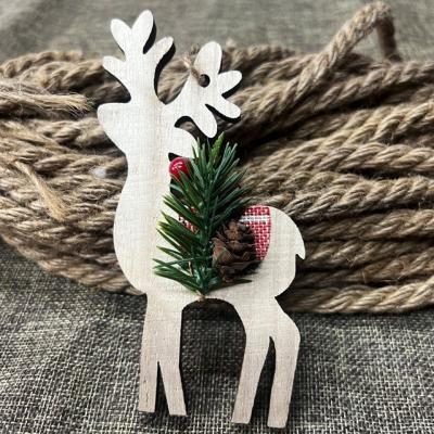 China 3d 2d Wooden Christmas Tree Ornaments Wood Hanging Christmas Tree Deer Christmas Ornaments Laser Cut Wood Pendant for sale