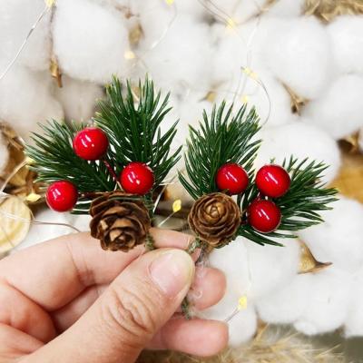 China Hot Selling Red Christamas Decoration Handmade Artificial Foam Berry Pine Needle Christmas Gift Accessories Pine Needle Gift Box Ornaments for sale