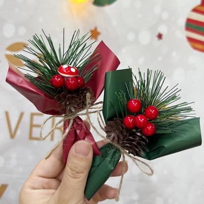 China Creative Pvc.Foam Pine Bouquet Christmas Cones Decoration Mini Bouquet Gift Box DIY Christmas Accessories Pine Plastic Artificial Branch Mini Christmas for sale