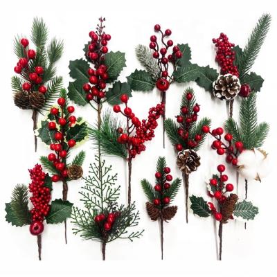 China Wholesale Assorted Christmas Red Berry Picks Stems For Artificial Christmas Pine Cones Branch Christmas Picks And Sprayers for sale