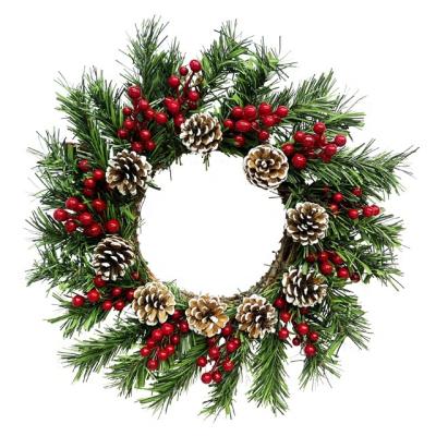 China Artificial Christmas Garland Indoor Outdoor Swag Christmas Decoration Wreath with Pinecones Ornament Balls Berry Red Front Entrance Decoration Hanging Wreath for sale