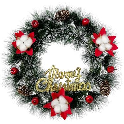 China Christamas Home Decoration Christmas Wreath and Pinecones Ornament for Christmas Home Wall Decor Christmas Garland Wreath Braids Green Artificial Flowers for sale