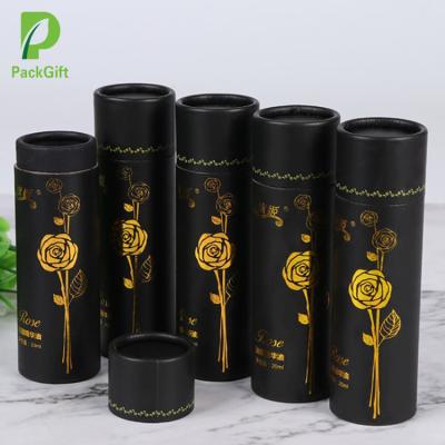 China New Materials Product Recycled Tube Recycled Black Paper Packaging With Goldlogo for sale