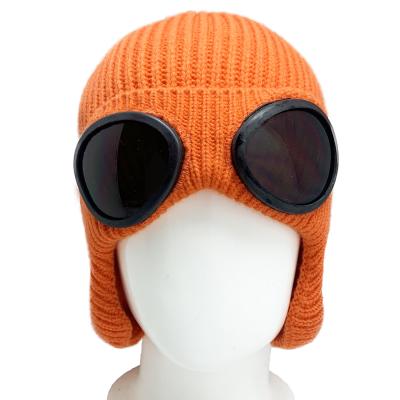 China COMMON Style Kids Earflap Hat Pilot Winter Orange Hat With Sunglasses Designer Fashion Custom Cute Kids Earflap Winter Hat The Handsome for sale