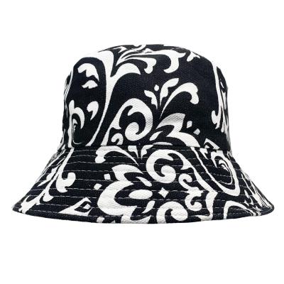 China Character Black Flower 100% Cotton Bucket Hat Short Brim For Men And Women Cotton Designer Raw ODM OEM for sale