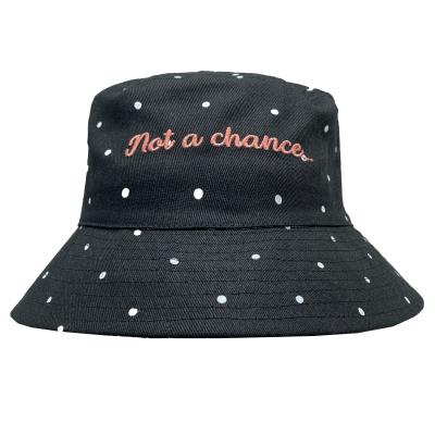 China Character Custom Design Embroidery Printed 100% Cotton Twill Polka Dot Bucket Hat for sale