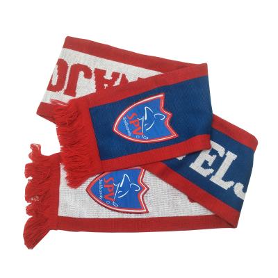 China Wholesale Customized Logo Polyester Print Soccer Fans Scarf Sport Team Acrylic Knitted Long Decorative Scarf for sale