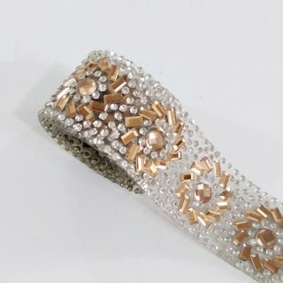 China Pointback LOCACRYSTAL Brand Chaton Beaded Hot Fix Rhinestone Ribbon Trim For Fabric Decoration for sale