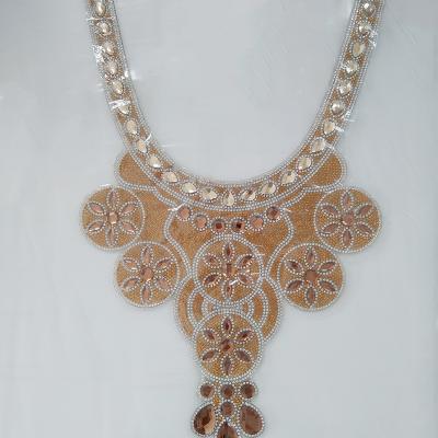 China Hotfix LOCACRYSTAL Brand Iron On Applique Design Rhinestone Neckline Pattern Glass Stone Necklace for sale