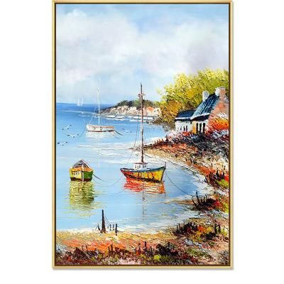 China Beautiful Modern Oil Modern Abstract Mediterranean Landscape Boat Art Painting for sale