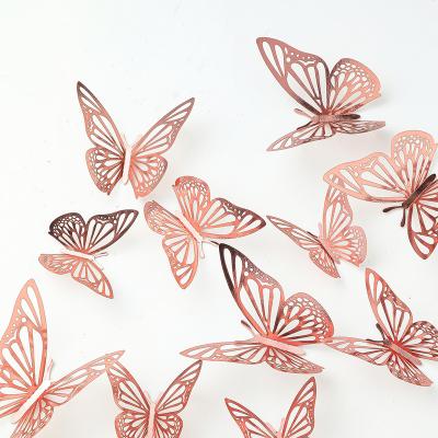 China Waterproof+Eco-friendly Amazon Hot Sale Rose Gold Butterflies 12pcs Wall Decorations For Wedding for sale