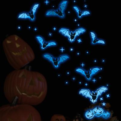 China Waterproof+Eco-friendly 2022 Colorful Luminous Bats Halloween Sticker Eight Bats Luminous Wall Sticker for sale