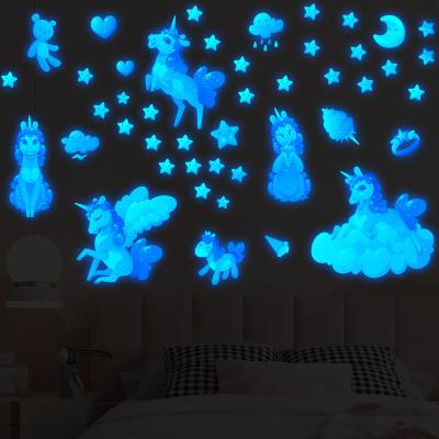 China Waterproof+Eco-friendly Luminous Luminous Wall Sticker Cartoon Unicorn Wall Sticker Green Blue Green Luminous Sticker for sale