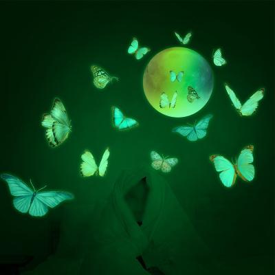 China Waterproof+Eco-friendly Colorful Butterfly Flies To The Moon Four Color Gradual Color Luminous Moon Sticker Wall Sticker for sale