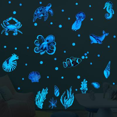 China Waterproof+Eco-friendly Luminous Luminous Film Waterproof+Eco-friendly Octopus Turtle Shark Sticker Sea Animal Marine World Wall Sticker for sale