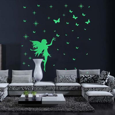 China Waterproof+Eco-friendly Glow in the Dark Decoration Paste Butterfly Dancing Girl Beauty Angel Self Selfie Stars Paste Wholesale Wall Sticker for sale