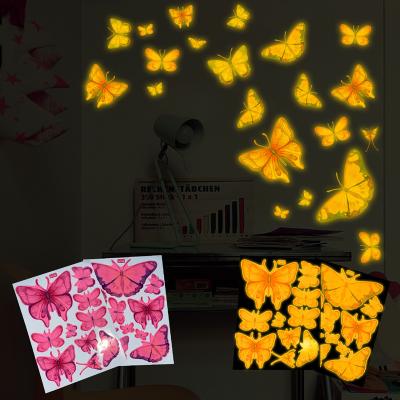 China Waterproof+Eco-friendly 21 Colorful Butterfly Border Stickers AFG3573 Pink Luminous Butterfly Wall Sticker for sale