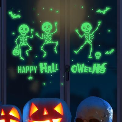 China Waterproof+Eco-friendly Happy Lilliputian Luminous Bat Wall Sticker Halloween Three Bones Luminous Wall Sticker for sale