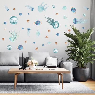 China Waterproof+Eco-friendly Sea Jellyfish Starfish PVC Frosted Material Custom Decorative Sticker Wall Decal for sale