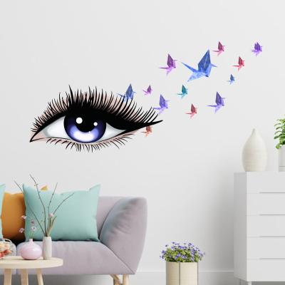 China Waterproof+Eco-friendly Colorful Women's Colorful Eyes Butterflies Flying PVC Frosted Decorative Stickers Wall Decals for sale