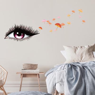 China Waterproof+Eco-friendly Colorful Women's Colorful Eyes Butterflies Flying PVC Frosted Decorative Stickers Wall Decals for sale