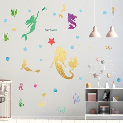 China Waterproof+Eco-friendly Mermaid PVC Sticker JS-N Colorful Underwater Series Frosted Material Living Room Background Wall Decoration Wall Sticker for sale