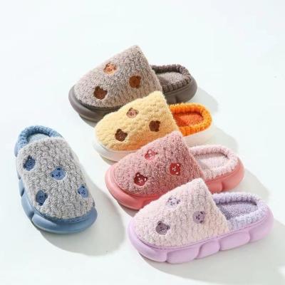 China Cushioning LBK Eva Bear Embroidered Cute Cartoon Lovers High Quality Cotton Slippers With Thick Soles for sale