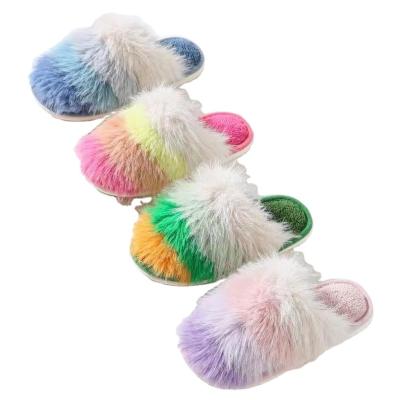 China Damping new style cute warm fashion rainbow LBK wool cotton non-slip girl home slippers for sale