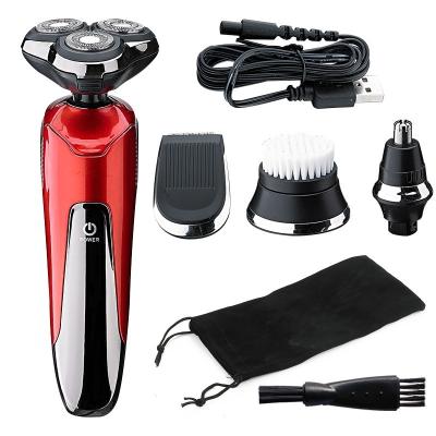 China Twin Blade 4 in 1 Cleaning Brush Sideburns Trimmer Ear Nose Hair Trimmer Facial Rechargeable Washable Electric 4D Shaver for sale