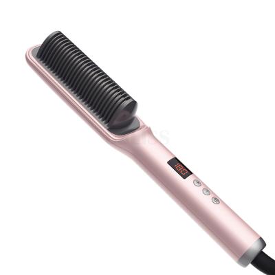 China Outdoor LCD Show Ceramic Coating Nano Titanium Comb Straightener Hot Hair Curler Styling Hair Curler Comb Hair Straightener Brush for sale