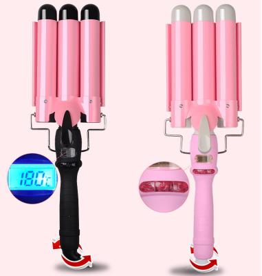 China Professional Big Triple Barrel Hair Curlers Hair Curlers 3 Iron Wand Curling Barrels Set Big Wave Styler Rohs Settings Material 20mm for sale