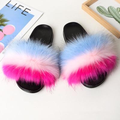 China Wholesale Cheap Fashion Trend Fox Raccoon Fur Slipper Real Slides Women Children Fur Slide Sandals for sale