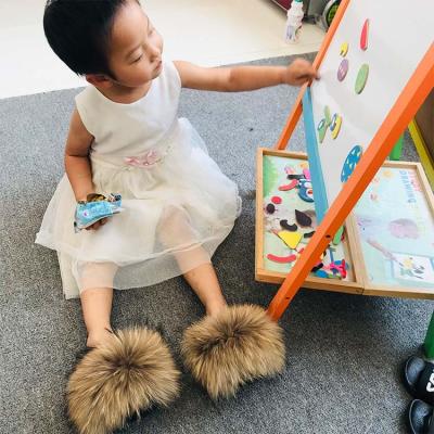 China Fashion high quality luxury children summer real massage collection soft fox fur slippers for sale